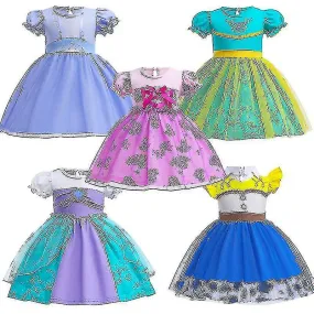 2023 Summer Cartoon Printed Girl Girl Dress Fairy Tale Mermaid Princess Dress-e S