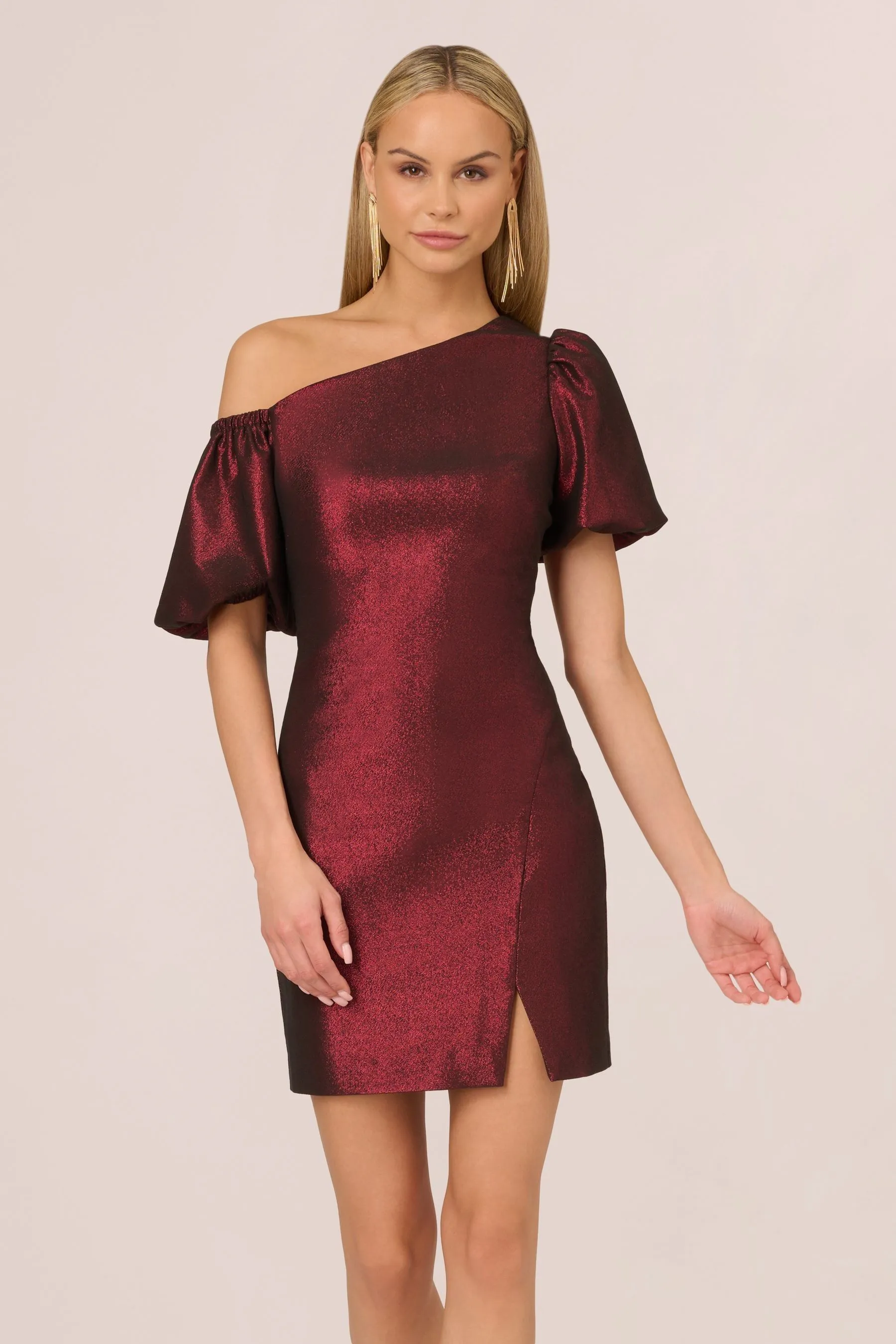 Adrianna by Adrianna Papell Mini Red Stretch Jacquard Dress