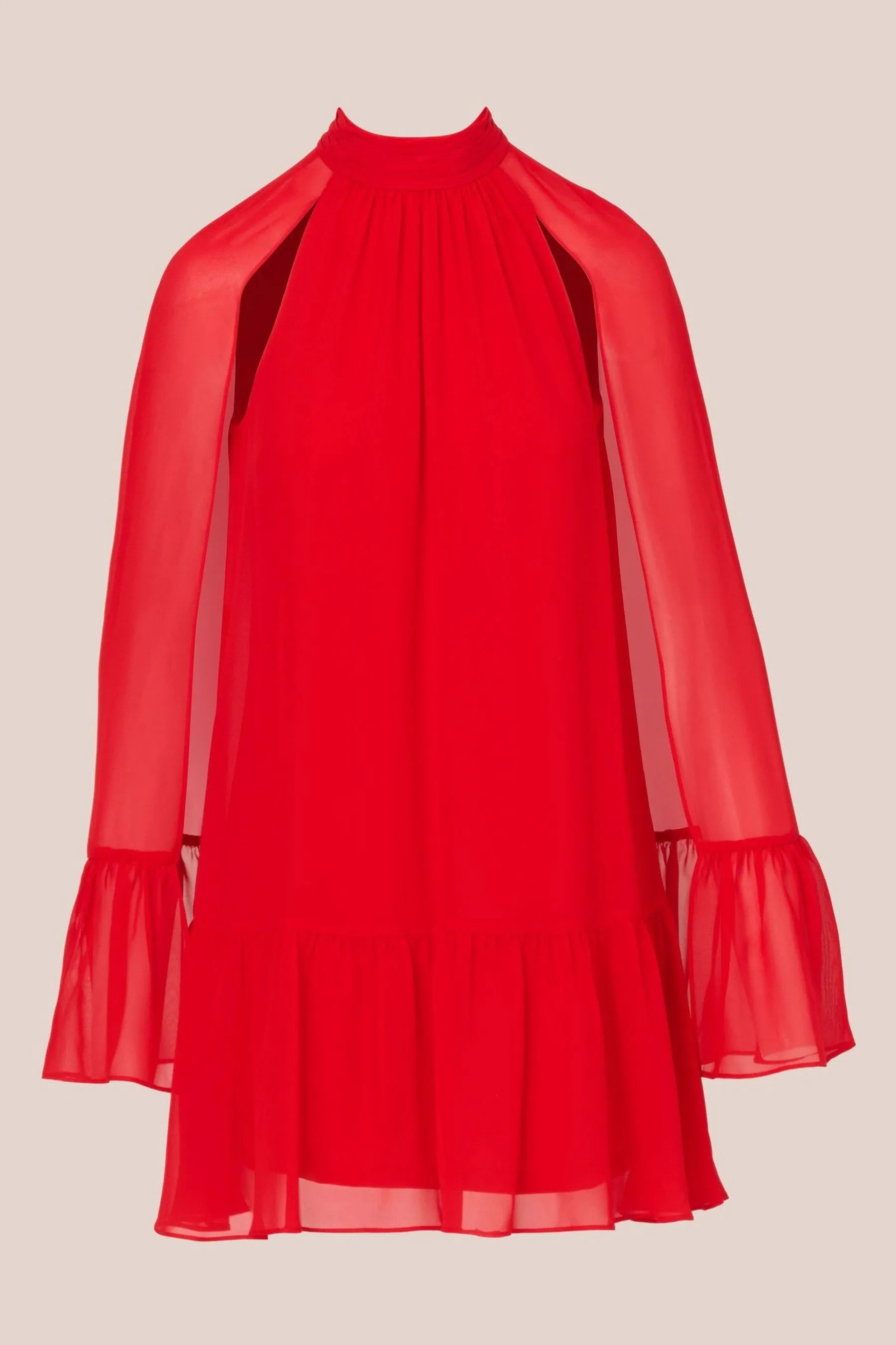 Adrianna Papell Red Chiffon Ruffle Cape Dress