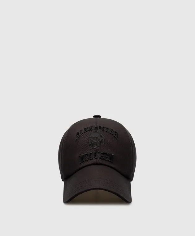 Alexander McQueen Black cap with Skull logo embroidery