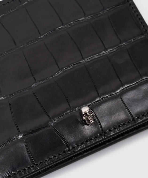 Alexander McQueen Black crocodile-embossed leather purse with skull decoration