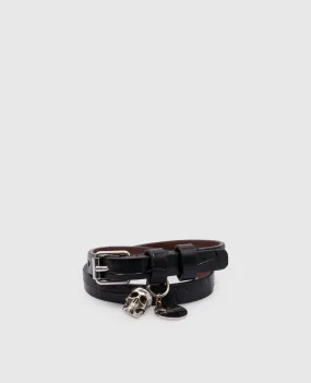 Alexander McQueen Black leather bracelet in two folds with embossed crocodile skin with branded pendants