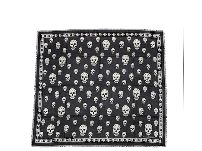 Alexander Mcqueen Bufanda de seda con estampado de calavera Negro 