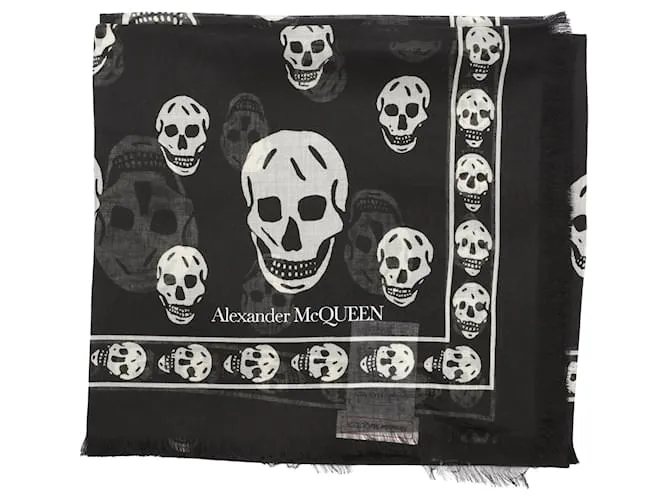 Alexander Mcqueen Bufanda de seda con estampado de calavera Negro 