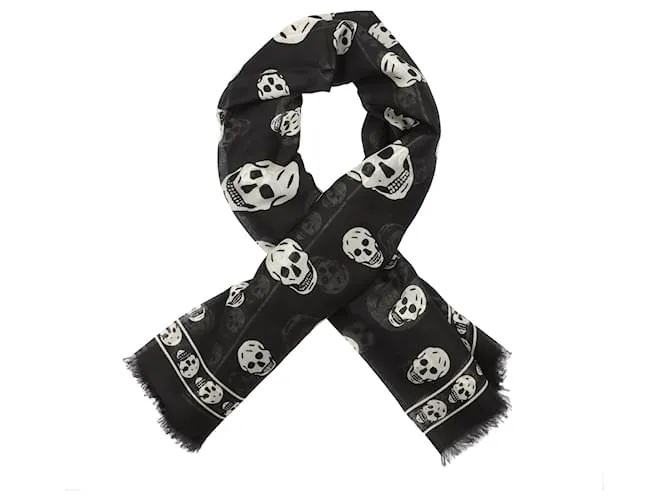 Alexander Mcqueen Bufanda de seda con estampado de calavera Negro 