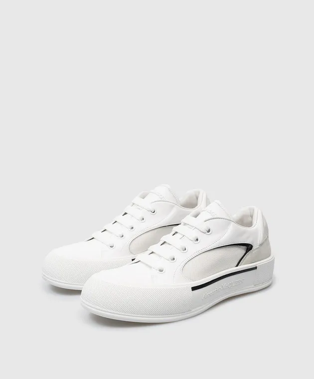 Alexander McQueen Skate Deck white leather trainers with textured logo