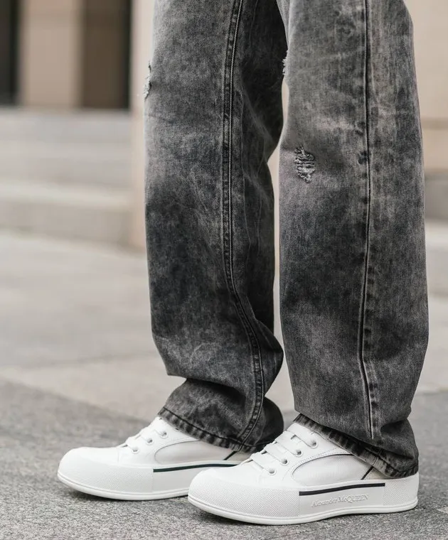 Alexander McQueen Skate Deck white leather trainers with textured logo