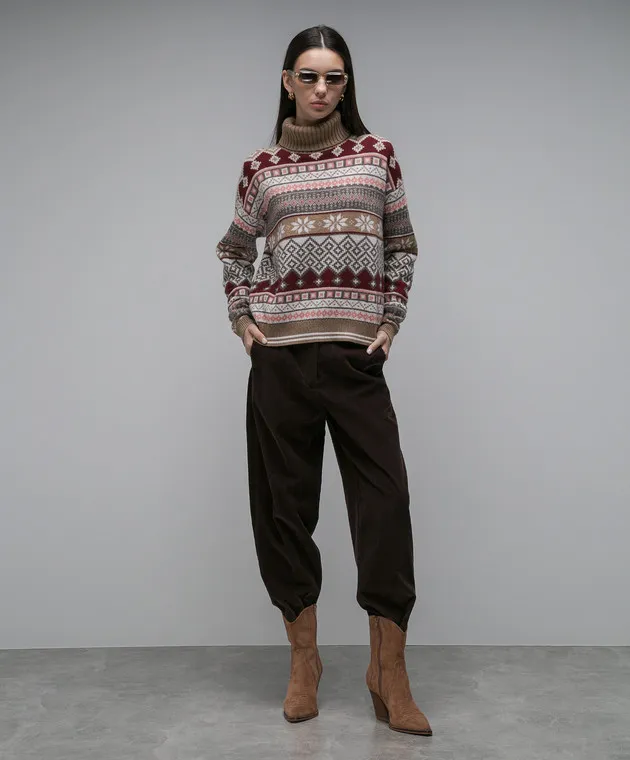 Ballantyne Brown wool jacquard sweater