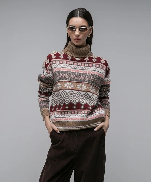 Ballantyne Brown wool jacquard sweater