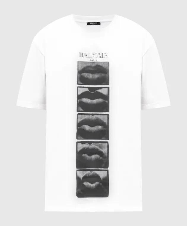 Balmain White t-shirt with LIPS print