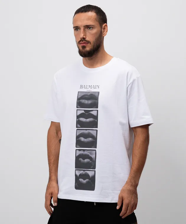 Balmain White t-shirt with LIPS print