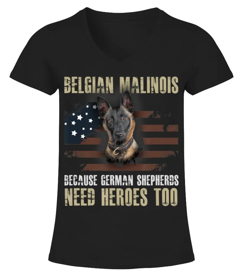 Belgian Malinois American Flag Funny Dog Gift T-Shirt T-Shirt Camiseta cuello pico Mujer