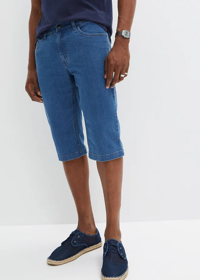 Bermudas vaqueras elásticas y largas, regular fit, (2 unidades) Denim + denim oscuro