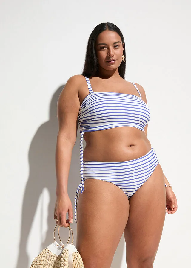 Bikini (2 piezas) de poliamida reciclada blanco/azul zafiro con rayas