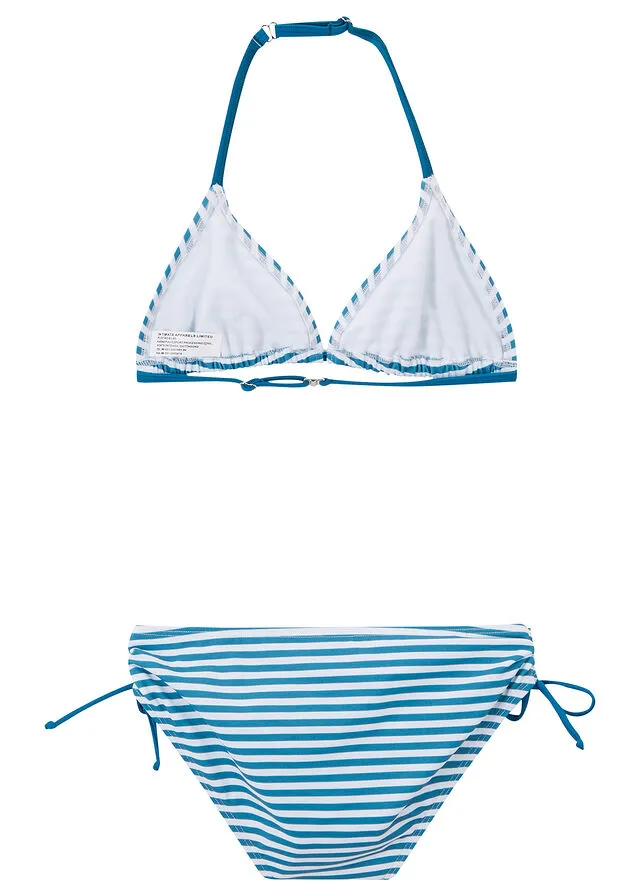 Bikini para niñas (2 piezas) de poliamida reciclada Azul petróleo-blanco de rayas