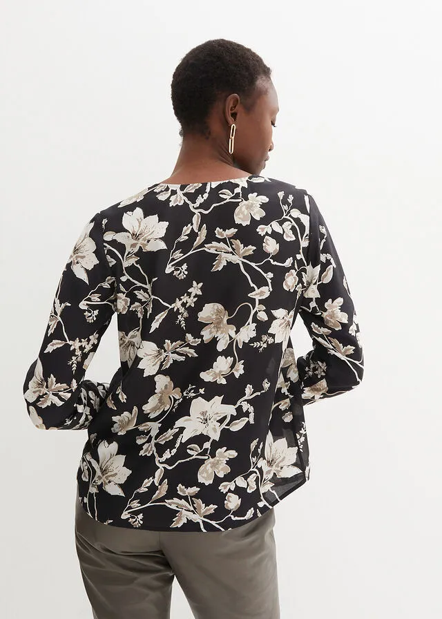 Blusa Negro-gris guijarro de flores