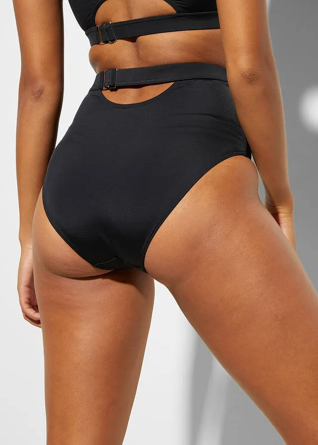 Braguita de bikini de tiro alto de poliamida reciclada con ancho ajustable Negro