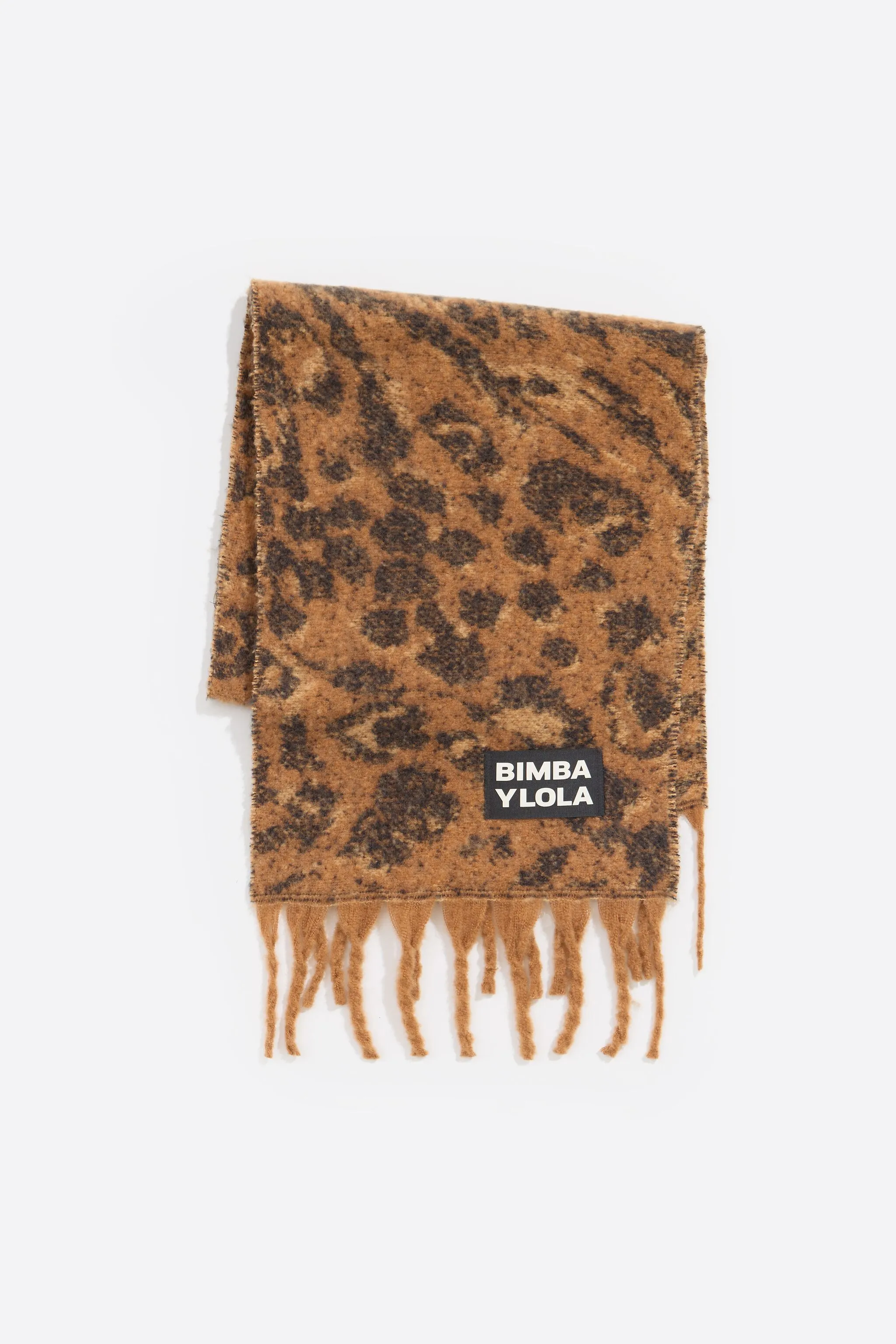 Bufanda cepillada jacquard animal marrón