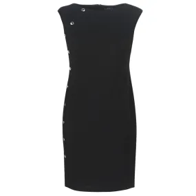 BUTTON-TRIM CREPE DRESS