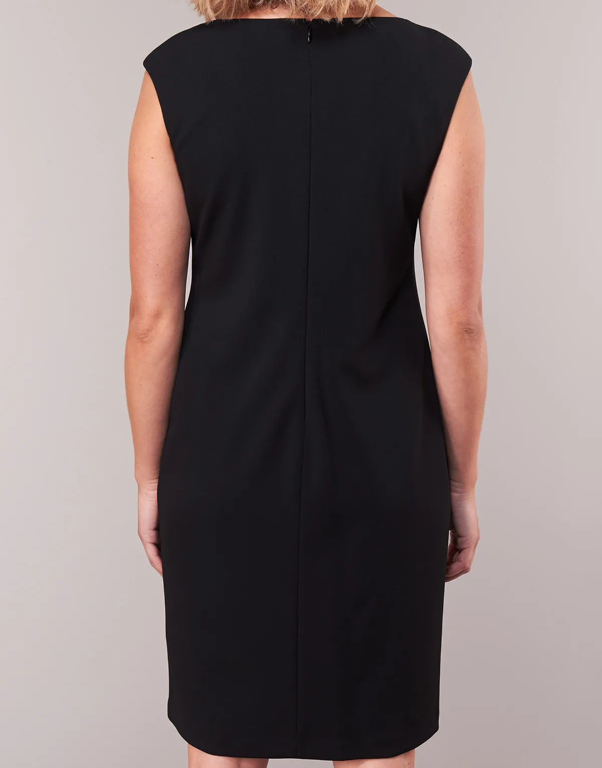 BUTTON-TRIM CREPE DRESS