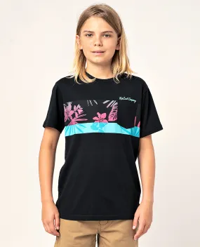 Camiseta RIP CURL Niño manga corta surfera Block Party Boy Black Ref. KTEYB4 Negra Inspiración polinesia flores