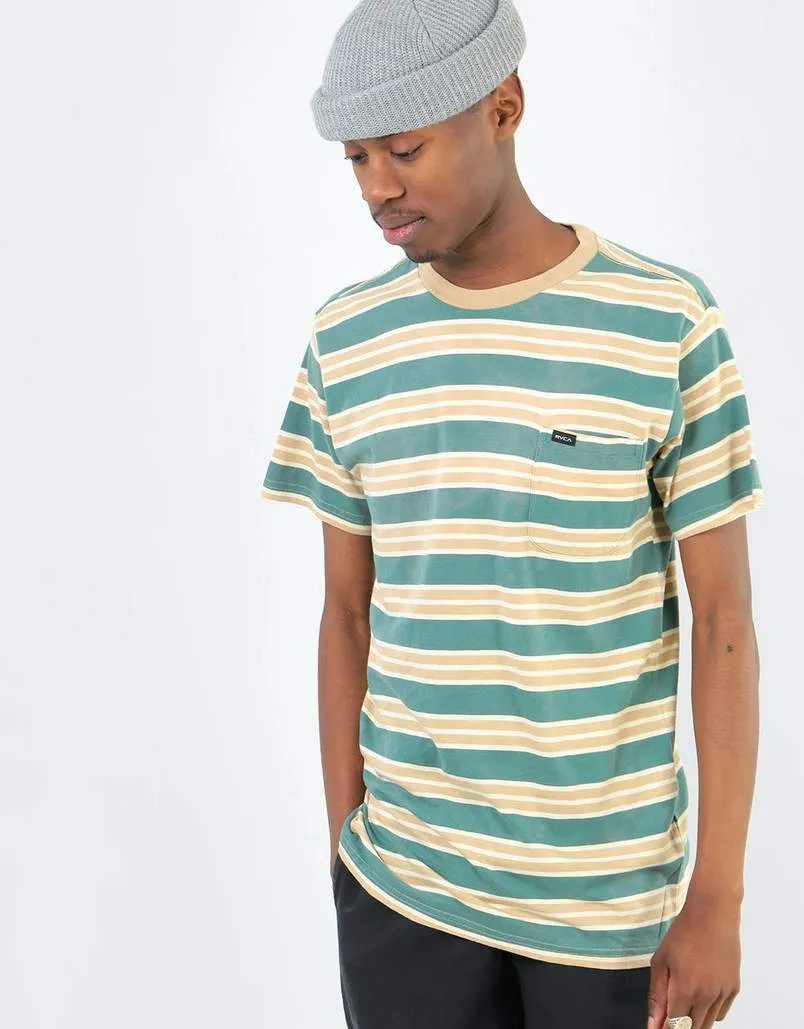 Camiseta RVCA Hombre manga corta clásica LUCAS STRIPE pine tree Ref. N1KTRKRVP9 rayas verdes/beig con bolsillo pecho