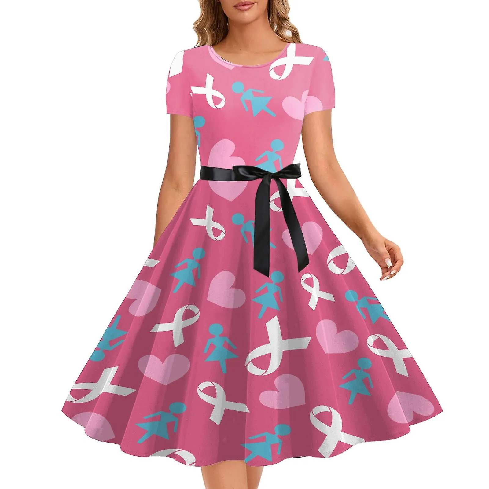 Cancer Dress Women Breast Cancer Dress Pink Ribbon Breast Cancer Awareness Print Sleeveless 1950s Dress Stronger Than Cancer