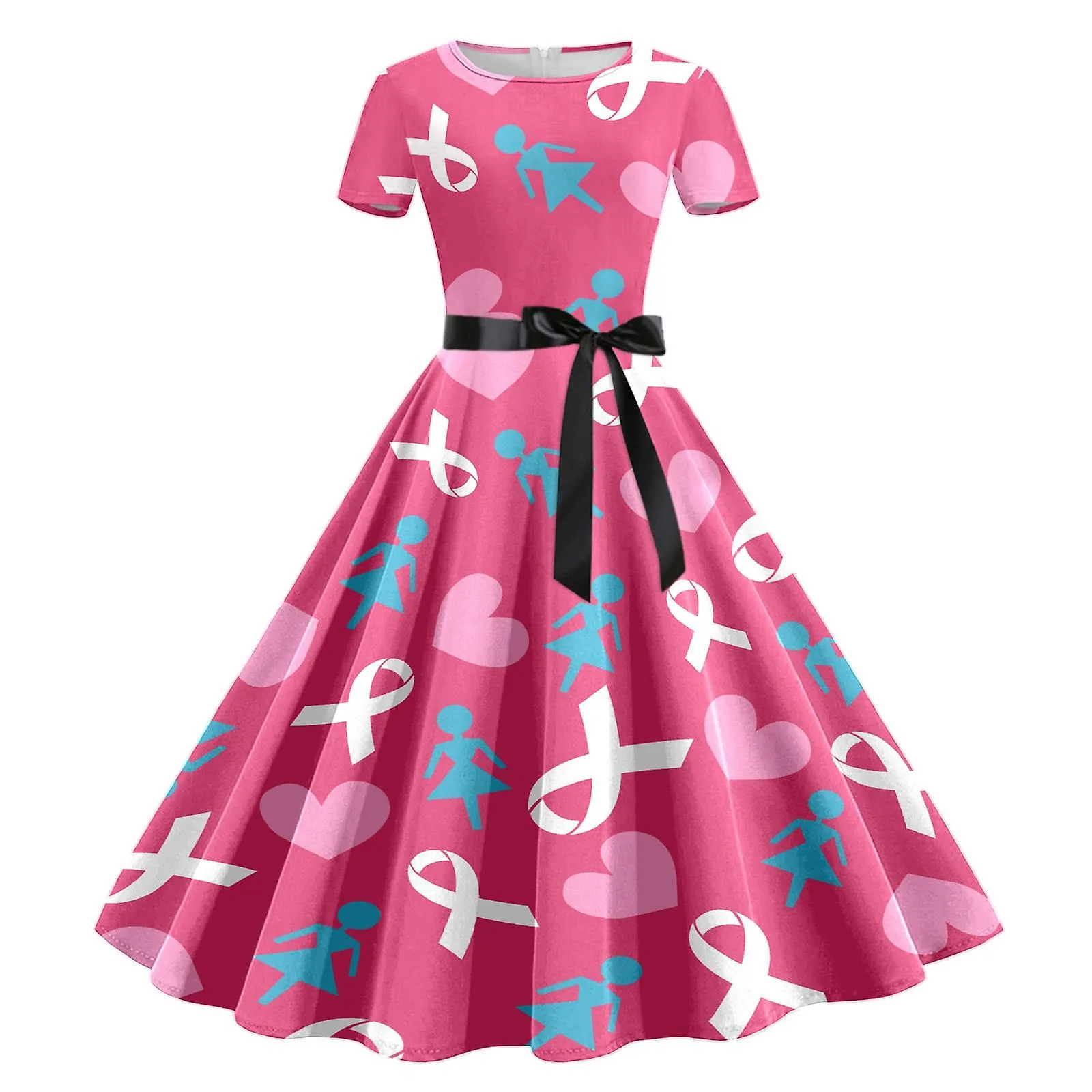 Cancer Dress Women Breast Cancer Dress Pink Ribbon Breast Cancer Awareness Print Sleeveless 1950s Dress Stronger Than Cancer