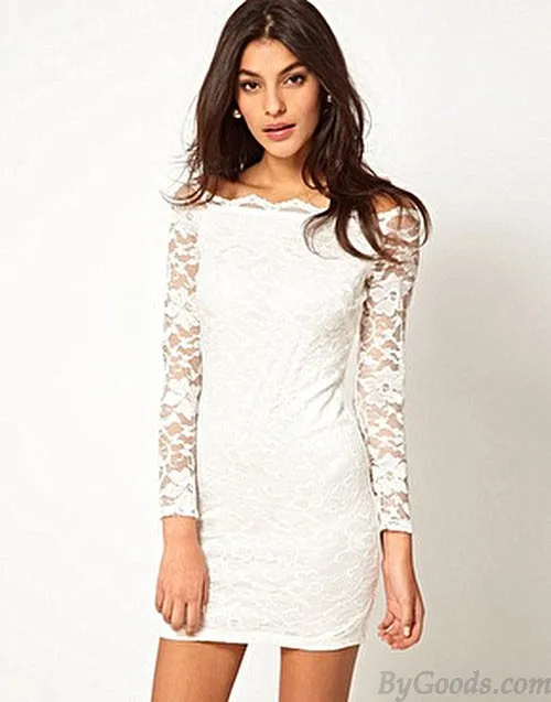 Fashion Strapless Boat Neck Lace Slim Dress&Party Dress