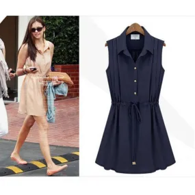 Fashion Style Navy Blue Chiffon Sleeveless Dress