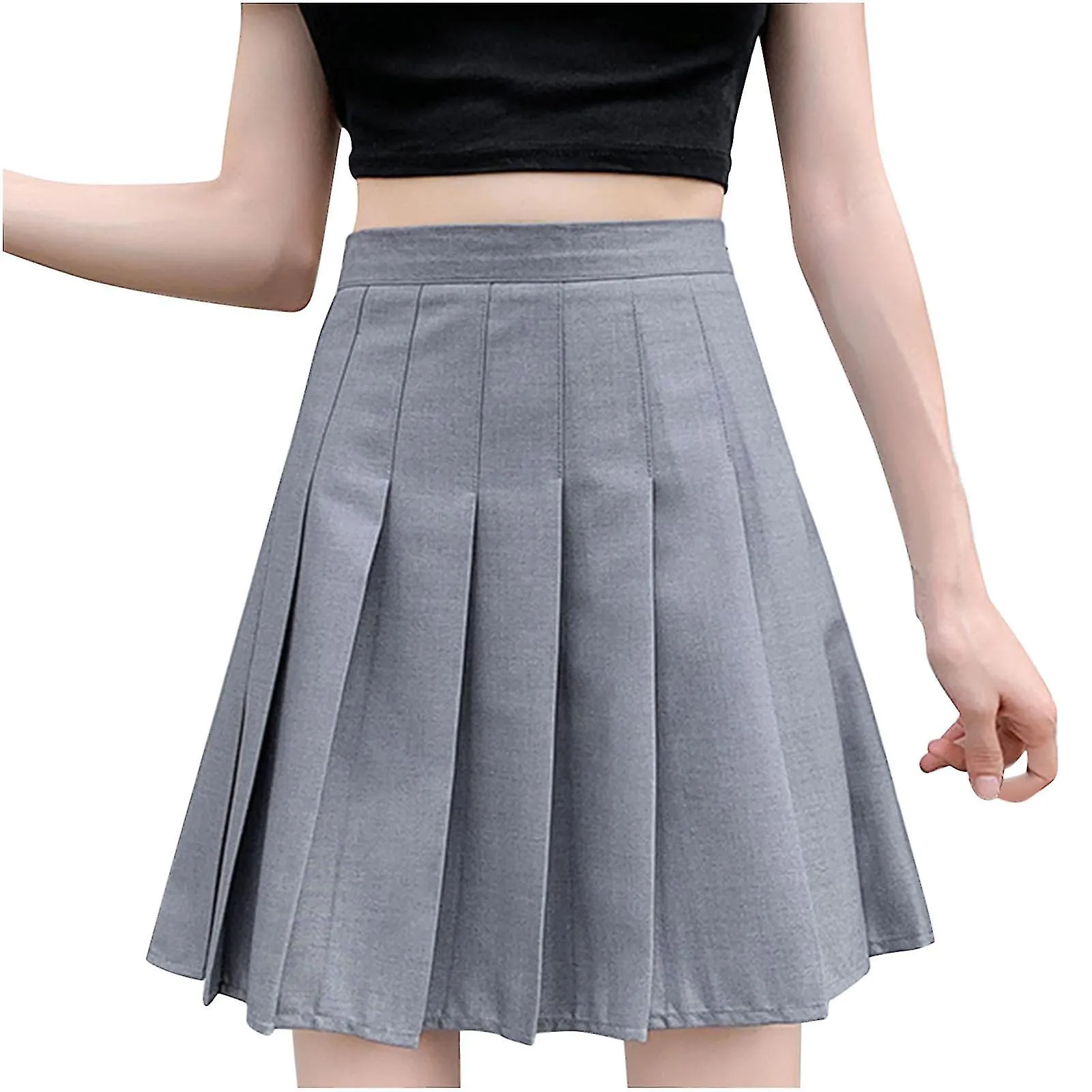 Fashion Women Pleated A-line Skirt Anti-burnout Solid High Waist Short Skirt