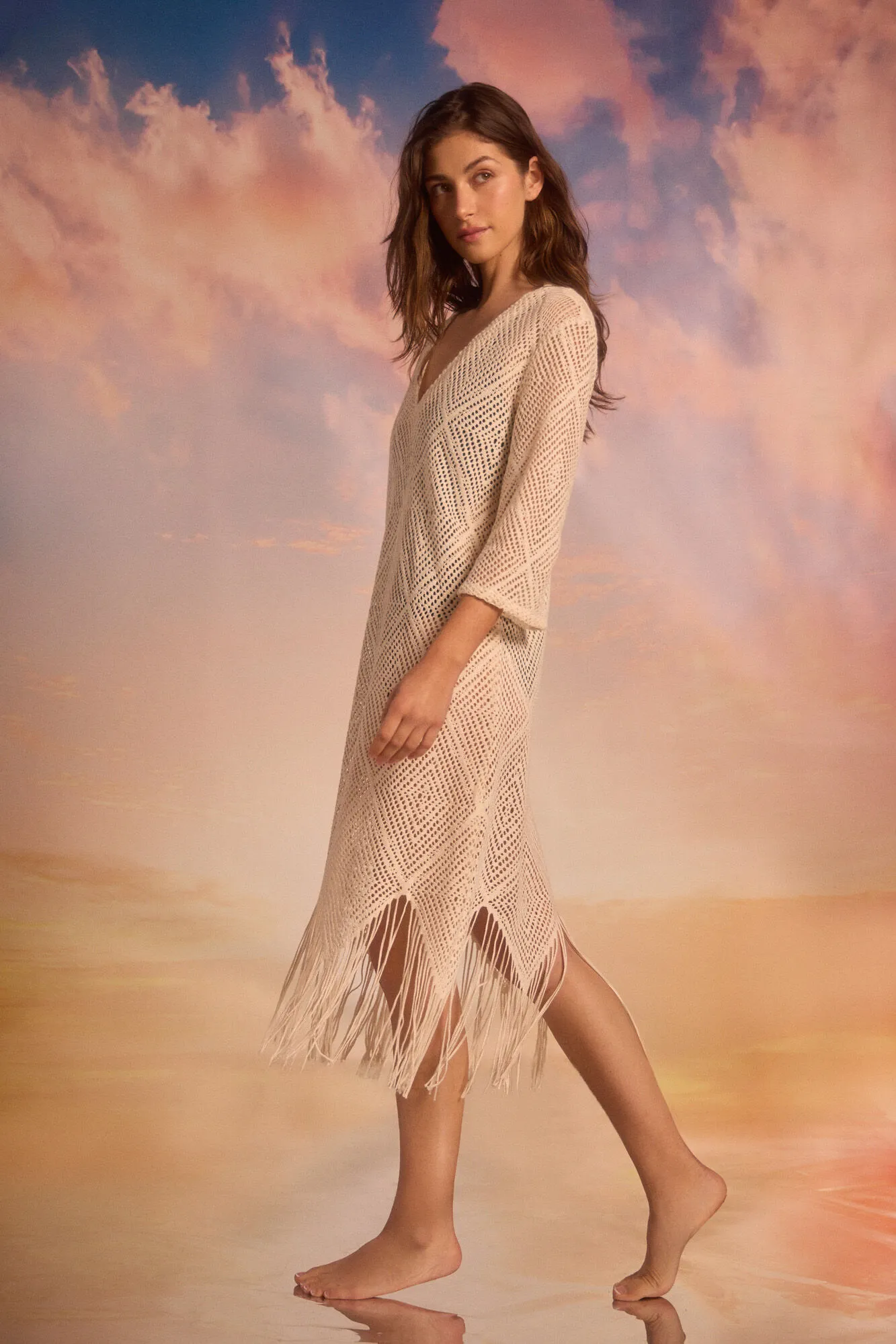 Fringed crochet kaftan