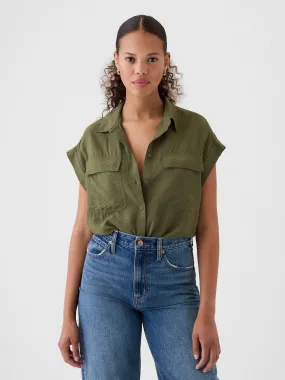 GAP Blusa GAP Manga Corta con Bolsillos Mujer Verde