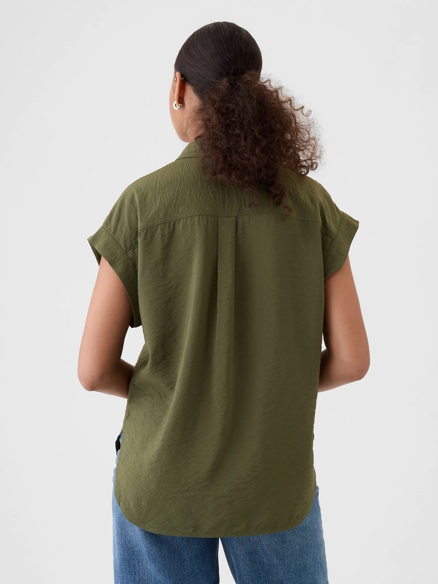 GAP Blusa GAP Manga Corta con Bolsillos Mujer Verde