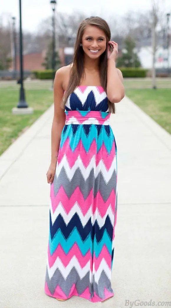 Geometry Stripe Printing Tube Top Dress