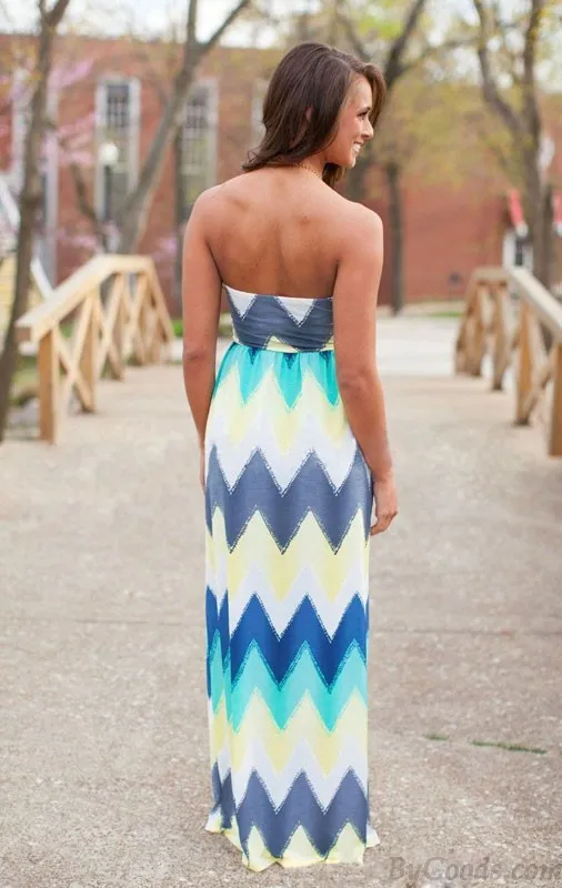 Geometry Stripe Printing Tube Top Dress