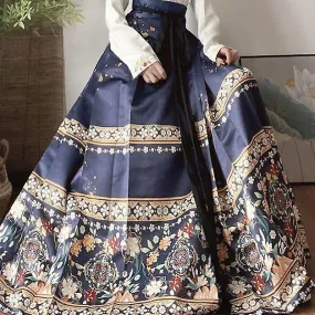 Hanfu Horse Face Skirt Women Chinese Traditional Vintage Hanfu Pleats Skirt Red Blue Black Beige Shirt+skirt Sets Plus Size Xl B