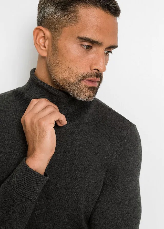 Jersey de cuello vuelto con cachemir Gris oscuro jaspeado