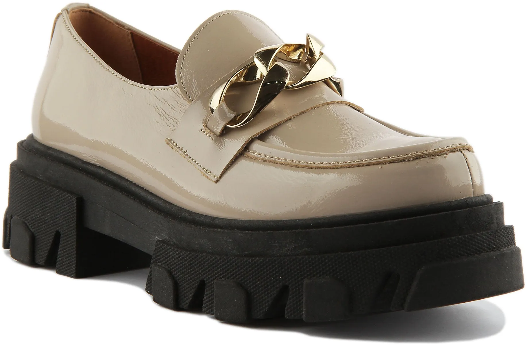 JUSTINREESS Myra Mocasines de piel con suela gruesa para mujer en beige