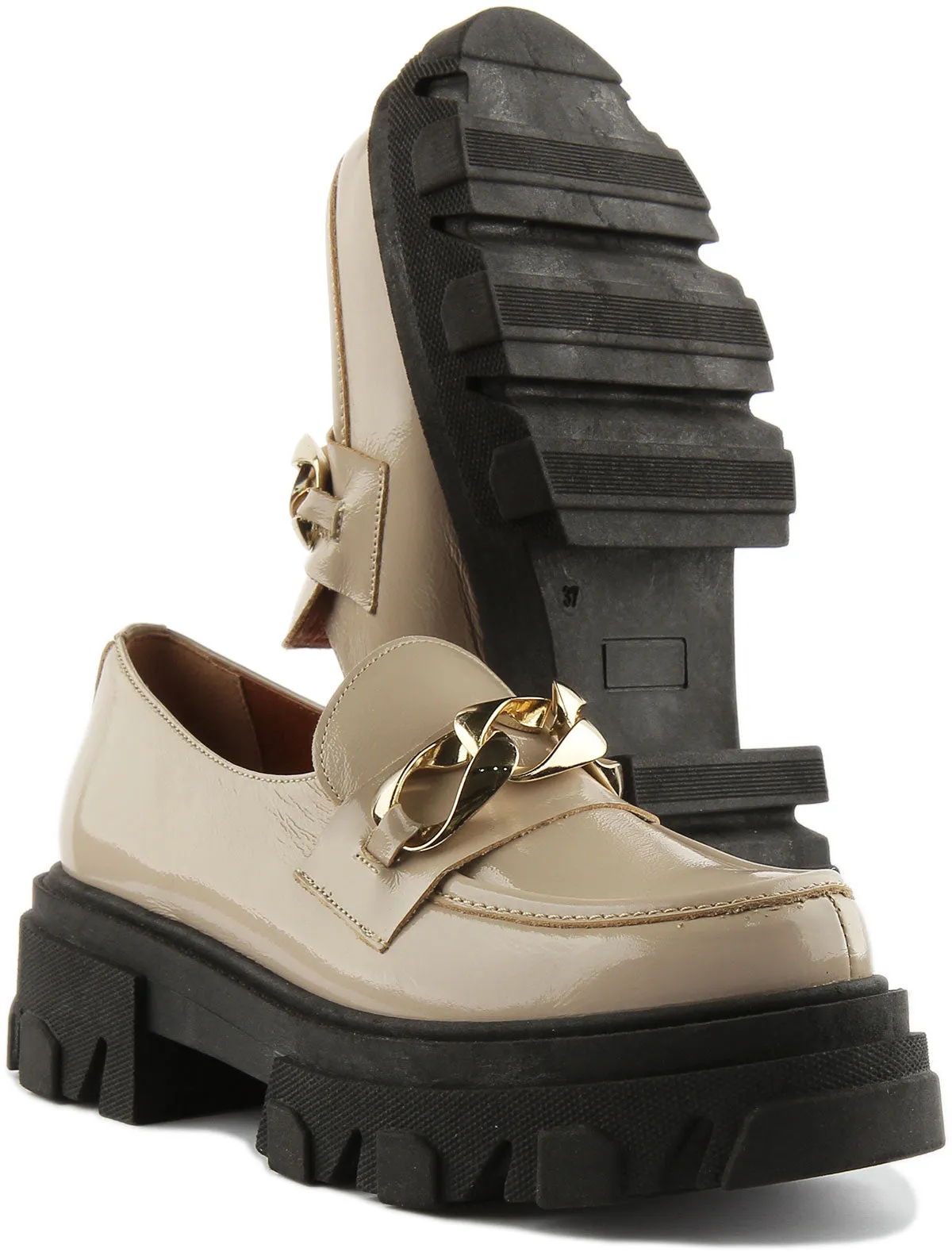 JUSTINREESS Myra Mocasines de piel con suela gruesa para mujer en beige