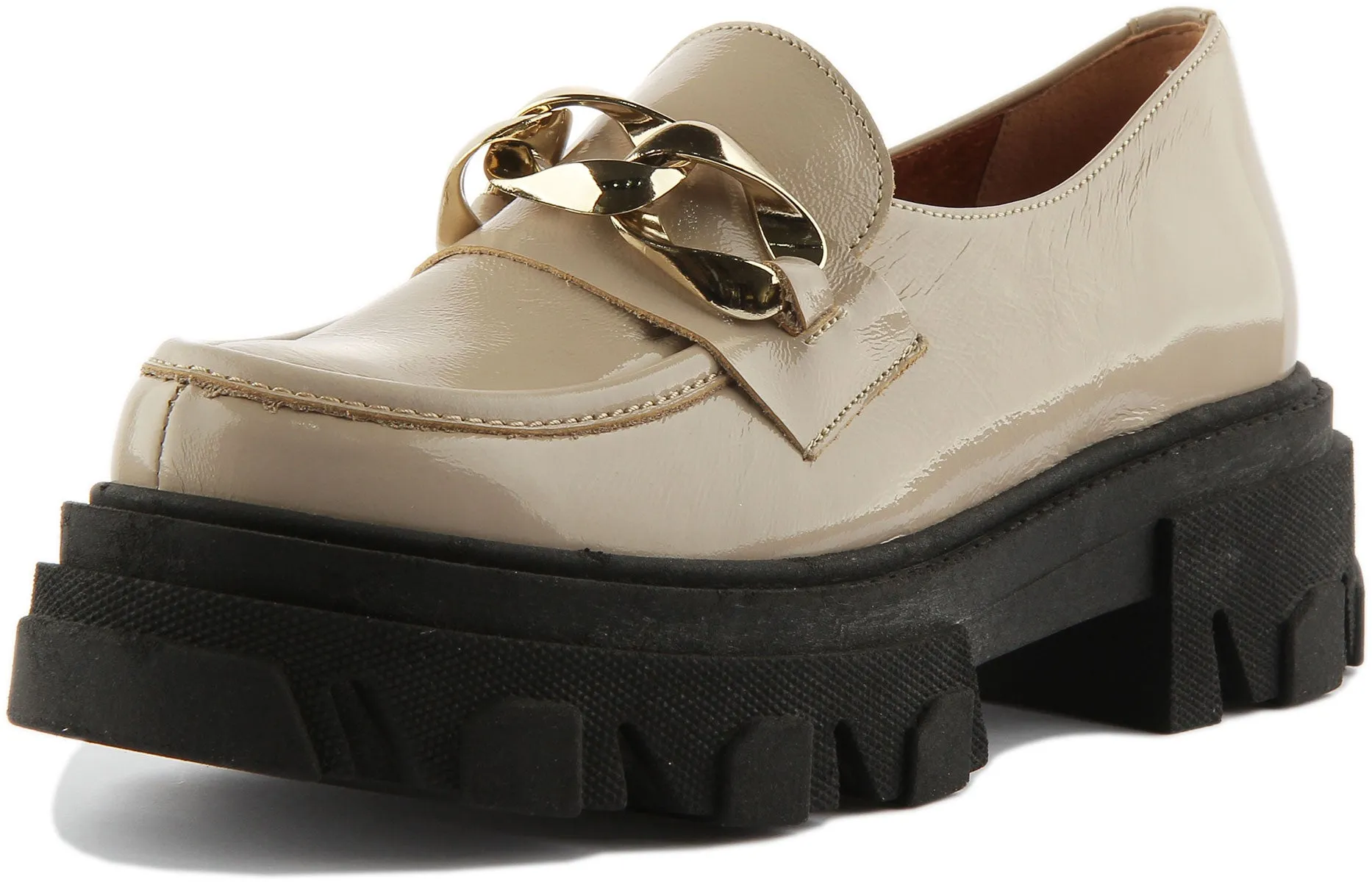 JUSTINREESS Myra Mocasines de piel con suela gruesa para mujer en beige