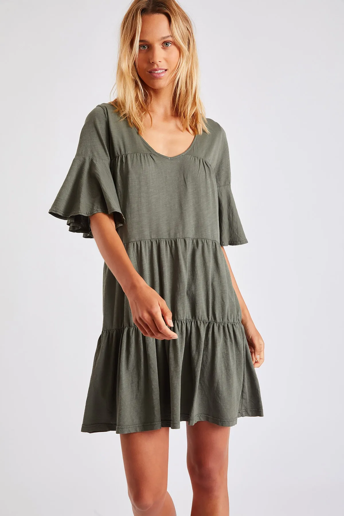 Kimi Enoha khaki loose-fitting short dress