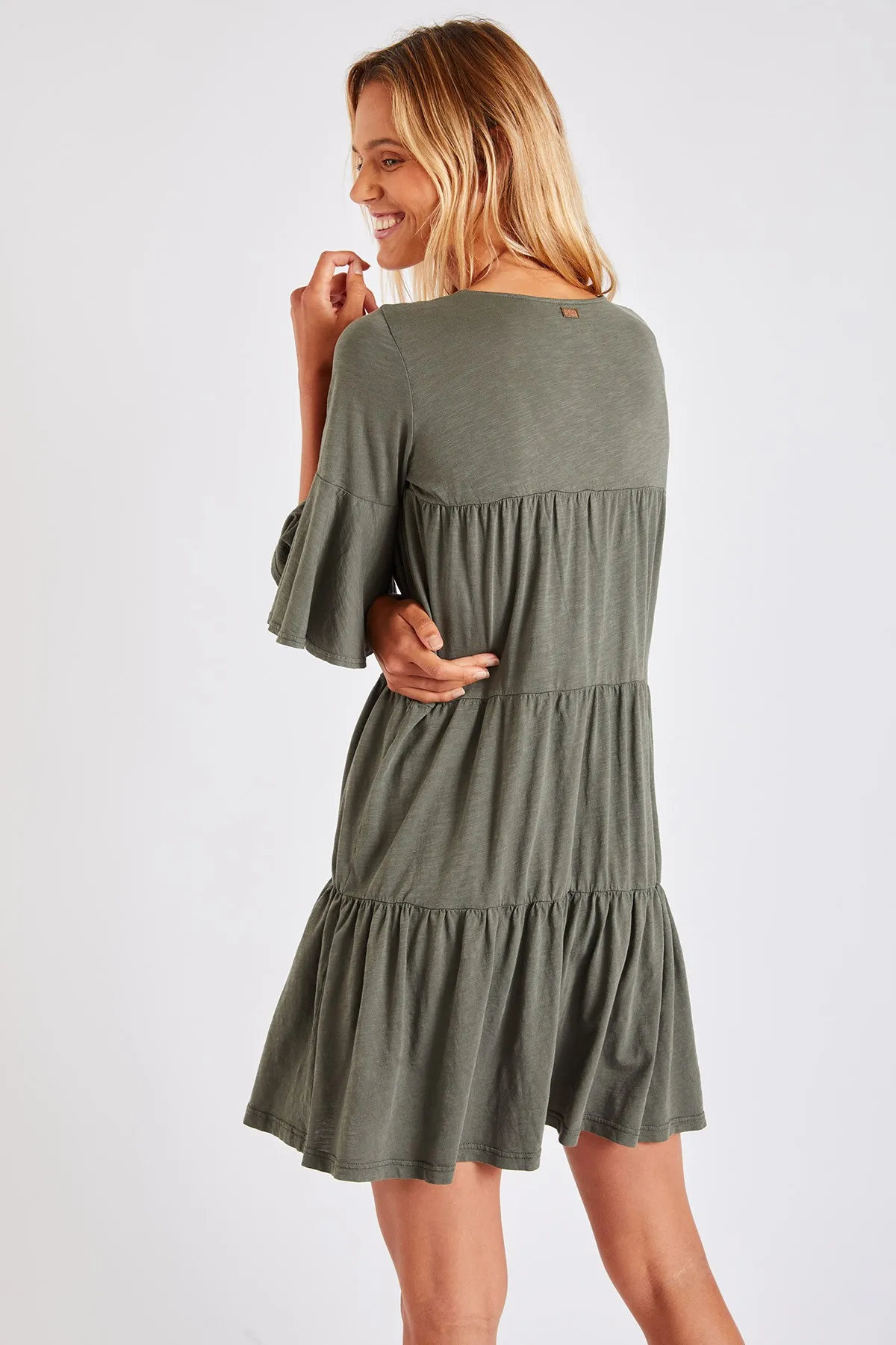 Kimi Enoha khaki loose-fitting short dress