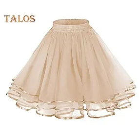 Mesh Tulle Skirt with Elastic Waistband Solid Color Three-Layered Princess Skirt Cosplay Weddings Parties Knee-Length Skirt