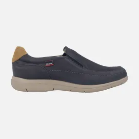 Mocasines de nobuck para hombre en azul marino con talonera camel