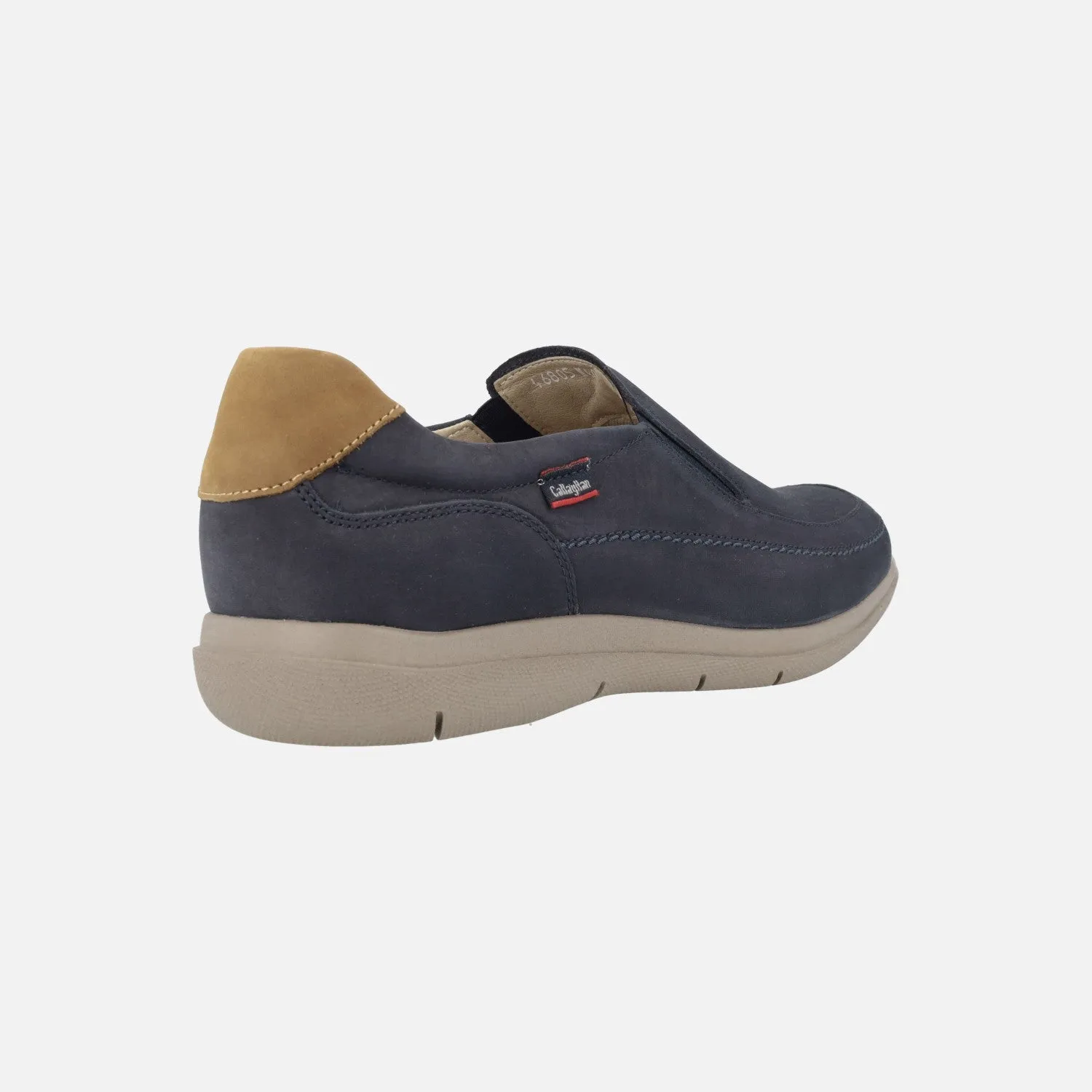 Mocasines de nobuck para hombre en azul marino con talonera camel