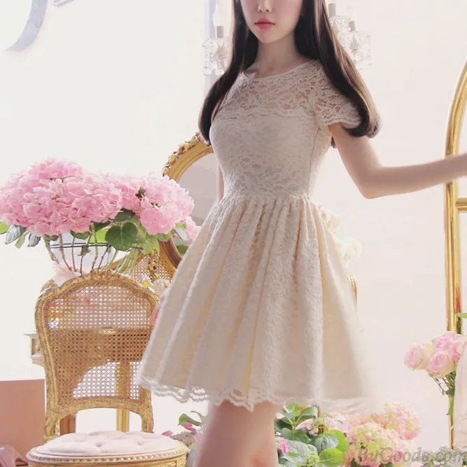 New Sweet Bow Hollow Out Lace Slim Dress