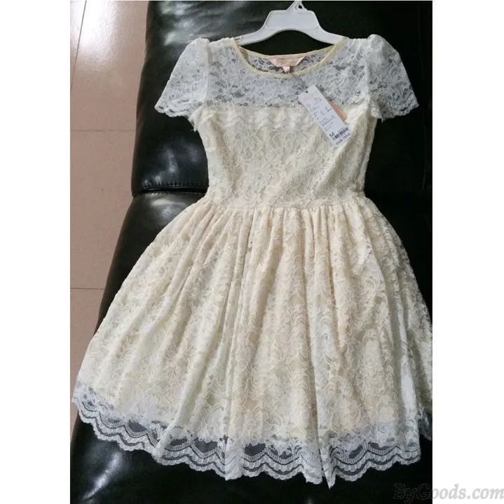 New Sweet Bow Hollow Out Lace Slim Dress