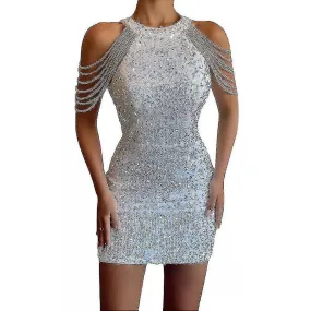 Off Shoulder Gold Sequin Dress Short Party Bodycon Dress Women Sexy Evening Dress Jfr