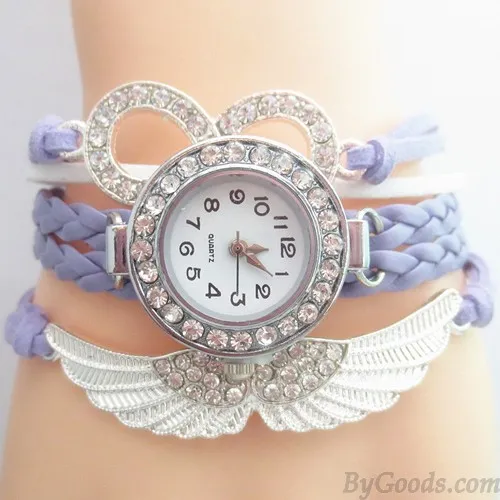 Original Angel Wings Rhinestone Braided Bracelet Watch